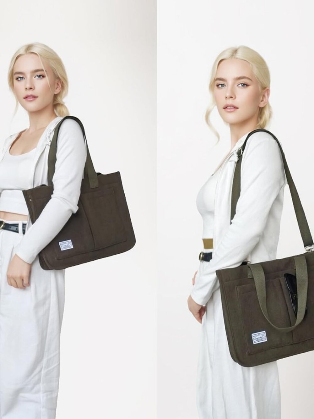 Corduroy Tote Bag For Women, Large Purse For Laptop, Work, College | Spacious Wo View 2